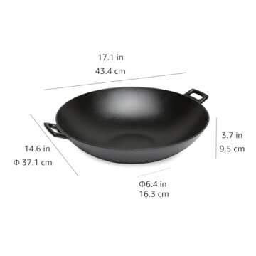 Amazon Basics Pre-Seasoned Cast Iron Wok Pan - Versatile Cooking