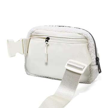 OVILUP Women Fleece Belt Bag Sherpa Fanny Pack Small Waist Pouch for Walkout Running Tracel- Fleece Cream