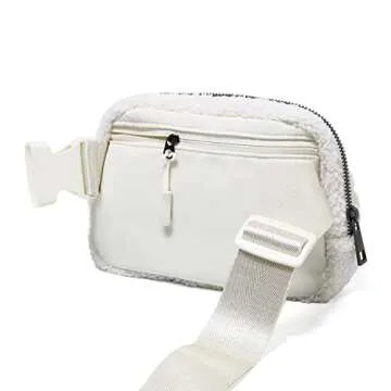 OVILUP Women Fleece Belt Bag Sherpa Fanny Pack Small Waist Pouch for Walkout Running Tracel- Fleece Cream