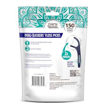 GuruNanda Dual Slickers Floss Picks - Double Threaded Dyneema Dental Floss with Foldable Toothpick f...