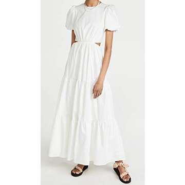 WAYF Women's Plaza Cut Out Tiered Maxi Dress, Ivory, White, M