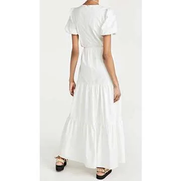 WAYF Women's Plaza Cut Out Tiered Maxi Dress, Ivory, White, M