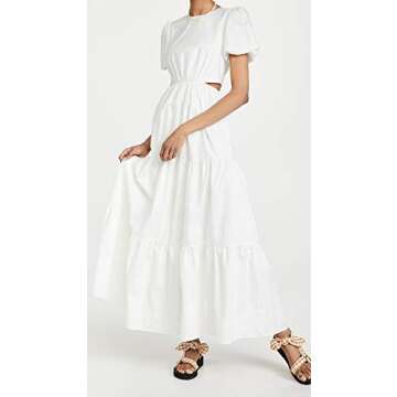 WAYF Women's Plaza Cut Out Tiered Maxi Dress, Ivory, White, M