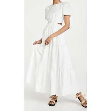 WAYF Women's Plaza Cut Out Tiered Maxi Dress, Ivory, White, M
