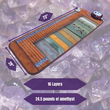Far Infrared Amethyst Mat Professional 73"L x 29”W - Made in Korea - Deep Penetration FIR Heat - Ion Therapy - Jewelry Grade Natural Amethyst - FDA Registered Manufacturer - Heating Pad with Crystals