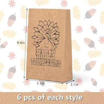 WEEPA 24 Pcs Thanksgiving Paper Bags, Kids Brown Paper Lunch Bags Fall Party Gift Bags with Games Kr...