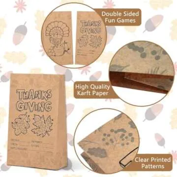 WEEPA Thanksgiving Paper Bags for Kids Fun Lunchtime