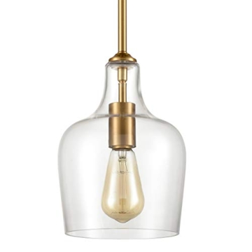 JEENKAE Gold Pendant Light - Modern Brass Glass Fixture