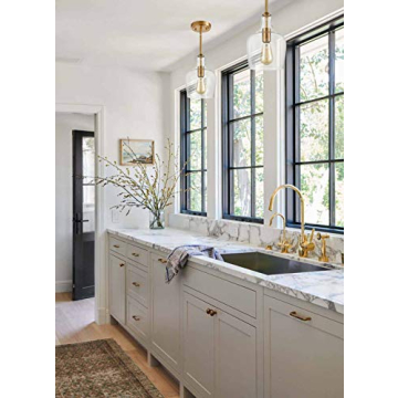 JEENKAE Gold Pendant Light - Modern Brass Glass Fixture