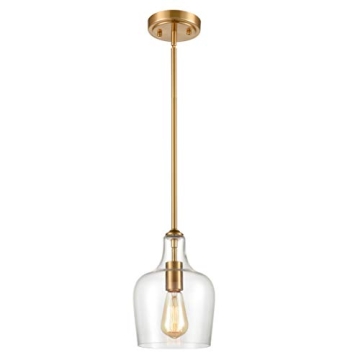 JEENKAE Gold Pendant Light - Modern Brass Glass Fixture