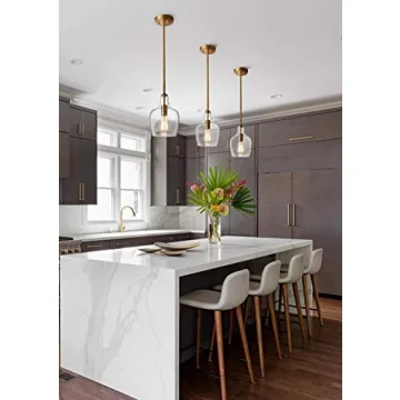 JEENKAE Gold Pendant Light - Modern Brass Glass Fixture