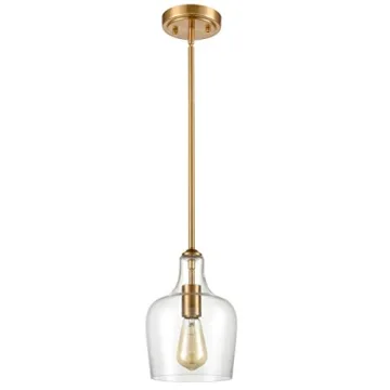 JEENKAE Gold Pendant Light - Modern Brass Glass Fixture