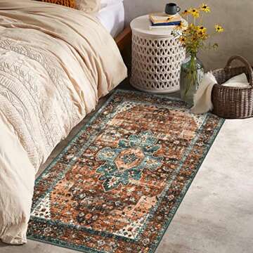 Moynesa Vintage Area Rug - 3x5 Washable & Non-Slip Rug