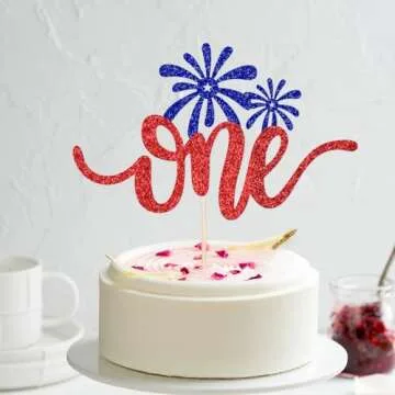 Red, White & Blue Glitter Cake Topper for 4th of July