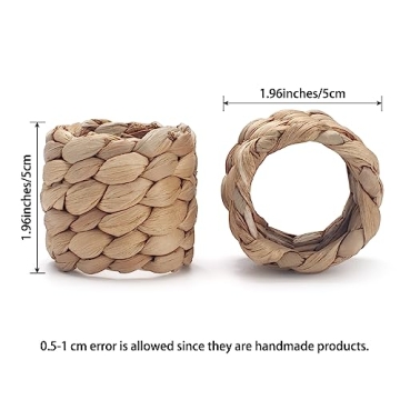 Handmade Water Hyacinth Napkin Rings Set of 6 for Elegant Tables