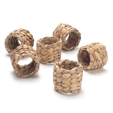 Handmade Water Hyacinth Napkin Rings Set of 6 for Elegant Tables
