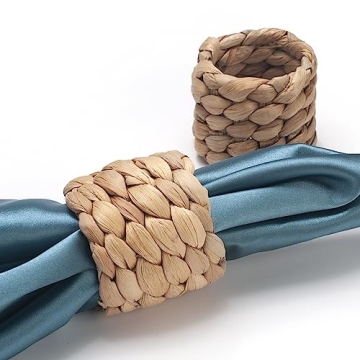 Handmade Water Hyacinth Napkin Rings Set of 6 for Elegant Tables