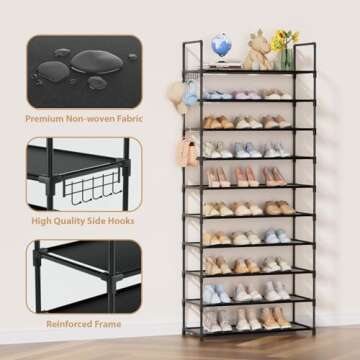 EWXZY 10 Tiers Shoe Rack for 40 Pairs - Versatile Storage Solution, Sturdy Metal Construction, Organized Accessory for Closet Bedroom - 70.86 x 23.26 x 11.81 inches - Black