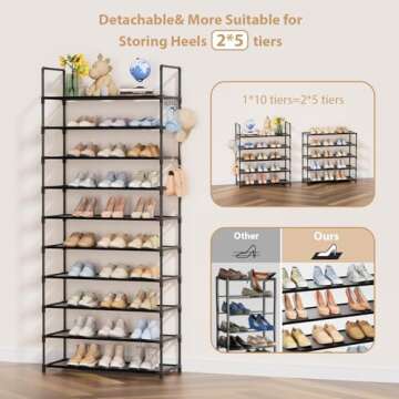EWXZY 10 Tiers Shoe Rack for 40 Pairs - Versatile Storage Solution, Sturdy Metal Construction, Organized Accessory for Closet Bedroom - 70.86 x 23.26 x 11.81 inches - Black