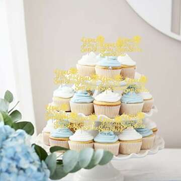 24 PCS You are My Sunshine Cupcake Toppers with Gold Glitter Sun Smile Face Bridal Shower Sunshine Cupcake Picks Wedding Engagement Baby Shower Birthday Party Cake Decorations Supplies