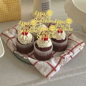 24 PCS You are My Sunshine Cupcake Toppers with Gold Glitter Sun Smile Face Bridal Shower Sunshine Cupcake Picks Wedding Engagement Baby Shower Birthday Party Cake Decorations Supplies