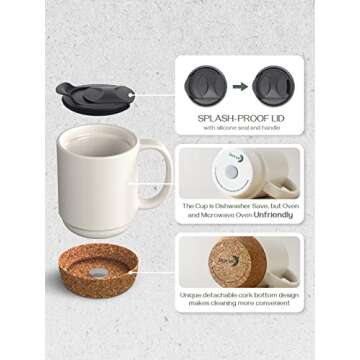 DOWAN 15 oz Coffee Mugs Set with Cork Bottom and Lid