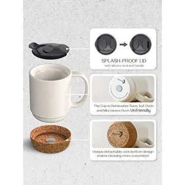 DOWAN 15 oz Coffee Mugs Set with Cork Bottom and Lid