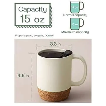 DOWAN 15 oz Coffee Mugs Set with Cork Bottom and Lid
