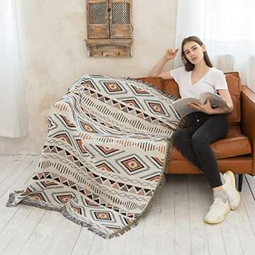 Lqprom Boho Throw Blankets Knit Bed Blankets with Tassel Aztec Western Throws Cover Farmhouse Decor ...