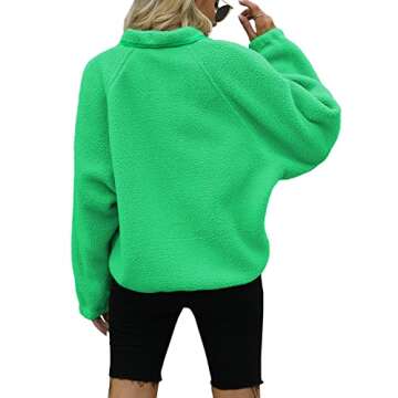 Yanekop Womens Sherpa Jacket Fuzzy Fleece Coat Long Sleeve Green Jacket Winter Coats Clothes Warm Outwear(A Fluorescent Green,S)