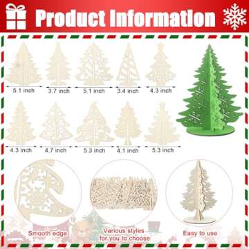 Yousoontic 10 Sets Wooden Christmas Tree DIY Crafts Cutouts with 12 Acrylic Paint 3D Unfinished Christmas Tree Tabletop Decor Christmas Winter Signs Centerpieces Ornaments for Xmas Tiered Tray Home