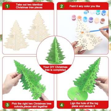 Yousoontic 10 Sets Wooden Christmas Tree DIY Crafts Cutouts with 12 Acrylic Paint 3D Unfinished Christmas Tree Tabletop Decor Christmas Winter Signs Centerpieces Ornaments for Xmas Tiered Tray Home