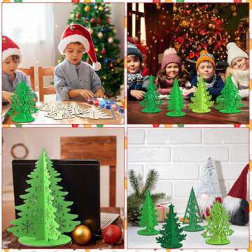 Yousoontic 10 Sets Wooden Christmas Tree DIY Crafts Cutouts with 12 Acrylic Paint 3D Unfinished Christmas Tree Tabletop Decor Christmas Winter Signs Centerpieces Ornaments for Xmas Tiered Tray Home