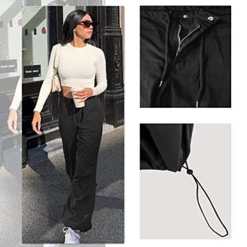 niyokki Black Cargo Pants Women,High Waisted Casual Baggy Pants Parachute Pants for Women,Y2K Pants, Streetwear Women with Two Pockets (Black-S)