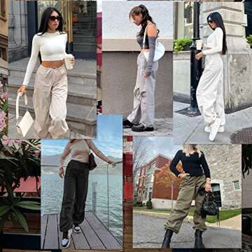 niyokki Black Cargo Pants Women,High Waisted Casual Baggy Pants Parachute Pants for Women,Y2K Pants, Streetwear Women with Two Pockets (Black-S)