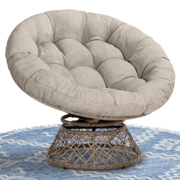 Bme 40" Ergonomic Wicker Papasan Chair with Thick Cushion, High Capacity Frame, 360 Degree Swivel fo...