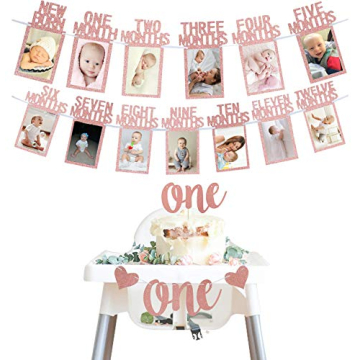 Stunning Rose Gold 1st Birthday Baby Photo Banner Set