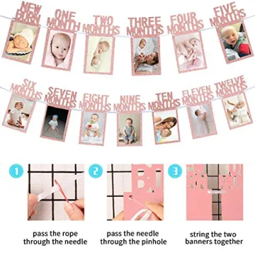 Stunning Rose Gold 1st Birthday Baby Photo Banner Set
