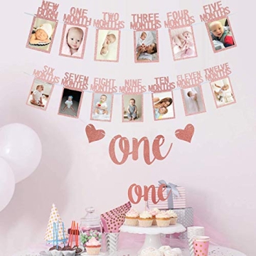 Stunning Rose Gold 1st Birthday Baby Photo Banner Set