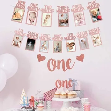 Stunning Rose Gold 1st Birthday Baby Photo Banner Set