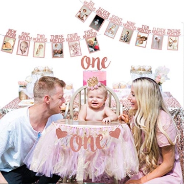 Stunning Rose Gold 1st Birthday Baby Photo Banner Set
