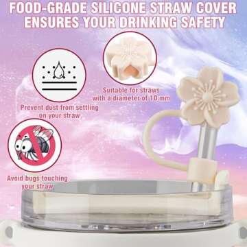 Seocam Compatible with White Stanley Cup Accessories 40 oz, 7pcs of Food-Grade Silicone Straw Cover, Pearls Chain, Bottle Boot, Rubber Cup Ring, Keychains, and Heart Hook, Unique Gifts For Women