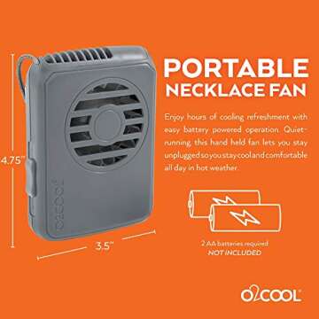 O2COOL Neck Personal Travel Battery Powered Cooling Fan, Single Pack (Gray)