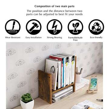 Jerry & Maggie Desktop Organizer Office Storage Rack Adjustable Wood Display Shelf Free Style Double H Display True Natural Stand Shelf, Natural Wood Tone