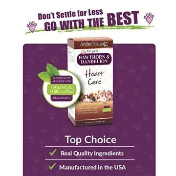 Amber NaturalZ Hawthorn and Dandelion Herbal Supplement for Dogs, Cats, Birds, Guinea Pigs, and Rabbits | Pet Herbal Supplement for Heart Care | 1 Fluid Ounce Glass Bottle | Manufactured in The USA