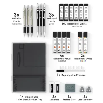 25PCS Art Mechanical Pencil Set with Graphite Leads