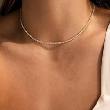 MUMREUES Gold Necklace for Women 14K Gold Tennis Necklace Trendy Dainty Minimalist Simple Chain Necklace Non Tarnish Jewelry Gift for Her