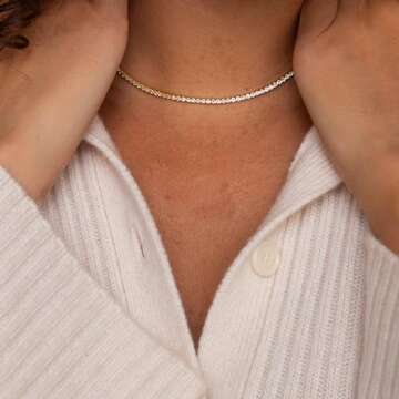 MUMREUES Gold Necklace for Women 14K Gold Tennis Necklace Trendy Dainty Minimalist Simple Chain Necklace Non Tarnish Jewelry Gift for Her