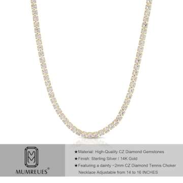 MUMREUES Gold Necklace for Women 14K Gold Tennis Necklace Trendy Dainty Minimalist Simple Chain Necklace Non Tarnish Jewelry Gift for Her