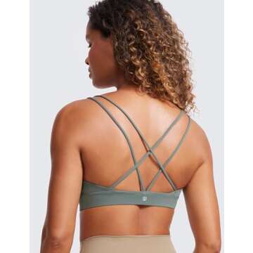 CRZ YOGA Butterluxe V Neck Strappy Sports Bras for Women - Thin Spaghetti Strap Padded Wireless Yoga...